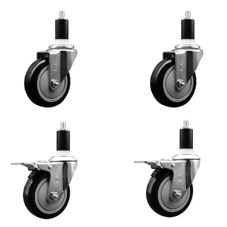 Service Caster 4'' Black Poly Swivel 1-3/8'' Expanding Stem Caster Set 2 Total Lock Brakes, 4PK SCC-EXTTL20S414-PPUB-BLK-2-S-2-138